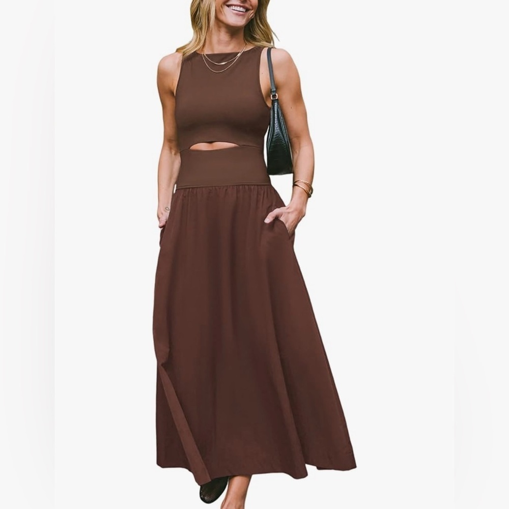 Cupshe Chocolate Brown Cut Out Maxi Dress L